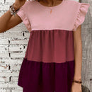 VCAY Top de peplum con manga de volantes en contraste de moda para mujer