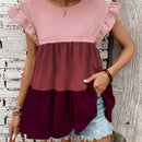 VCAY Top de peplum con manga de volantes en contraste de moda para mujer