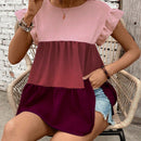 VCAY Top de peplum con manga de volantes en contraste de moda para mujer