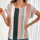 Tall Camisa de manga murcielago a rayas de bloque de color para mujer para el verano
