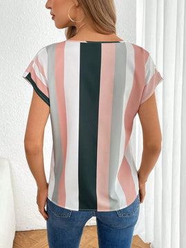 Tall Camisa de manga murcielago a rayas de bloque de color para mujer para el verano