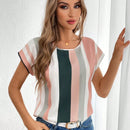Tall Camisa de manga murcielago a rayas de bloque de color para mujer para el verano
