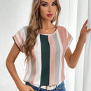 Tall Camisa de manga murcielago a rayas de bloque de color para mujer para el verano