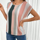 Tall Camisa de manga murcielago a rayas de bloque de color para mujer para el verano