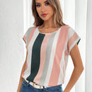 Tall Camisa de manga murcielago a rayas de bloque de color para mujer para el verano