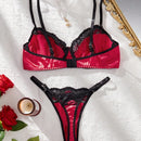 Conjunto De Sujetador Y Bragas De Dos Tonos Con Encaje Y Saten Y Aro