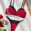 Conjunto De Sujetador Y Bragas De Dos Tonos Con Encaje Y Saten Y Aro