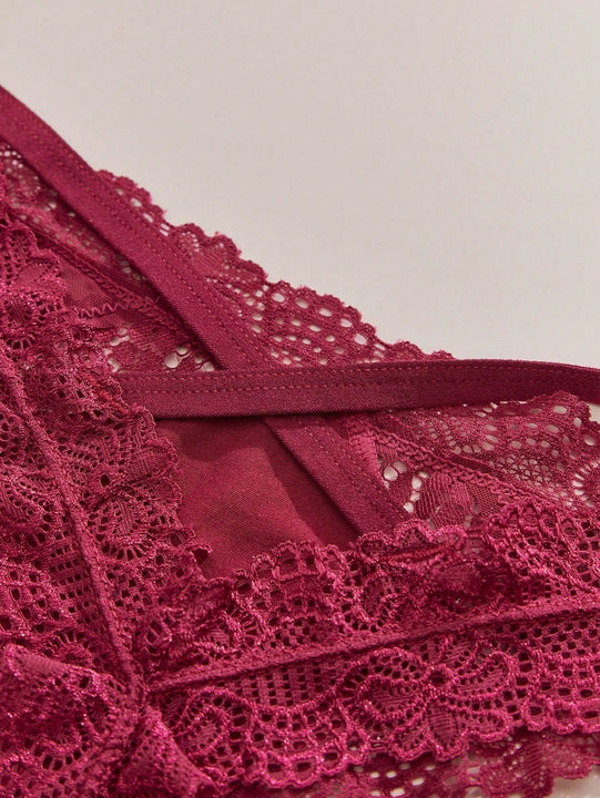 4 piezas/set tanga sexy de encaje con cintura baja y transpirable con longitud de cordones