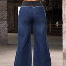 SXY Jeans casuales de pierna ancha para mujeres con dobladillo deshilachado en contraste de colores y remiendos.