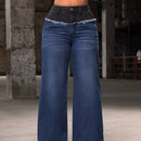 SXY Jeans casuales de pierna ancha para mujeres con dobladillo deshilachado en contraste de colores y remiendos.