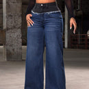 SXY Jeans casuales de pierna ancha para mujeres con dobladillo deshilachado en contraste de colores y remiendos.