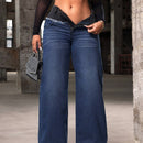 SXY Jeans casuales de pierna ancha para mujeres con dobladillo deshilachado en contraste de colores y remiendos.