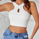 Top de tanque corto hueco para mujeres para vacaciones de verano en festivales de musica