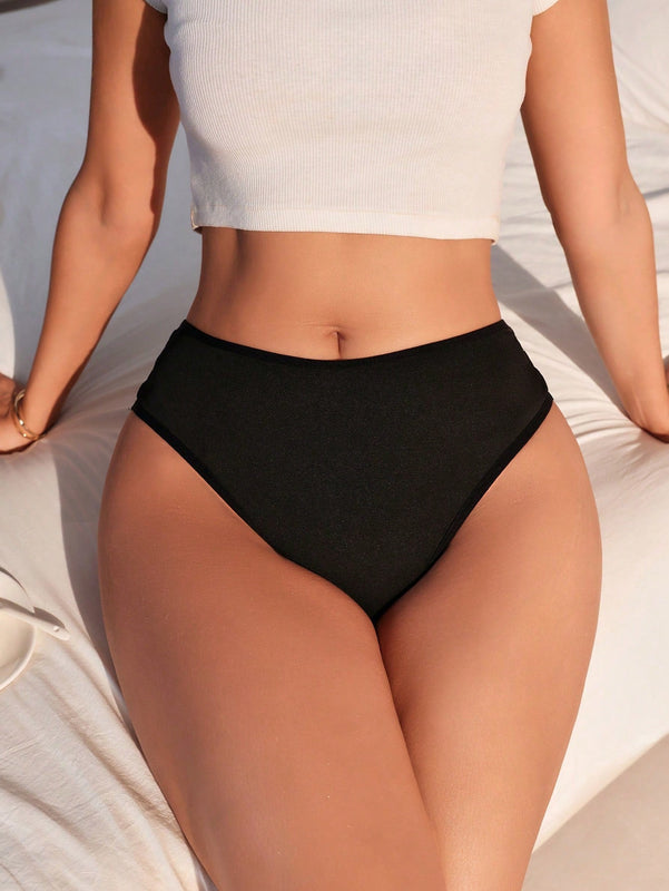 Pantalones De Encaje Con Triangulo De Anillo Circular Y Esplicing De Color Monocromo Para Mujer