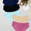 Mujeres moda unicolor encaje patchwork triangulo panties, paquete de 5