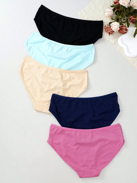 Mujeres moda unicolor encaje patchwork triangulo panties, paquete de 5