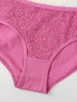 Mujeres moda unicolor encaje patchwork triangulo panties, paquete de 5