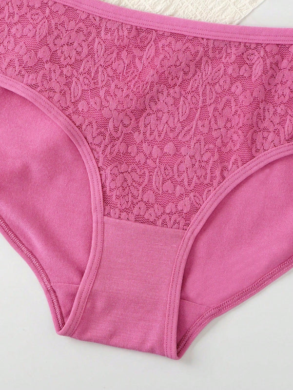 Mujeres moda unicolor encaje patchwork triangulo panties, paquete de 5