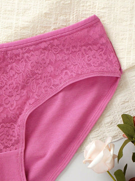 Mujeres moda unicolor encaje patchwork triangulo panties, paquete de 5