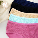 Mujeres moda unicolor encaje patchwork triangulo panties, paquete de 5
