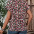 EMERY ROSE Camisa con estampado floral con cuello en V, estilo de vacaciones