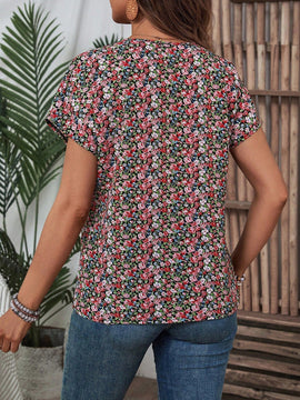 EMERY ROSE Camisa con estampado floral con cuello en V, estilo de vacaciones