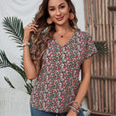 EMERY ROSE Camisa con estampado floral con cuello en V, estilo de vacaciones