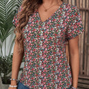 EMERY ROSE Camisa con estampado floral con cuello en V, estilo de vacaciones