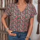 EMERY ROSE Camisa con estampado floral con cuello en V, estilo de vacaciones