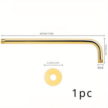 1 brazo de ducha dorado de 17 pulgadas con codo - Diseño oculto elegante en metal para hoteles y hogares, accesorios de ducha duraderos para instalación en el techo, brazo de ducha ajustable, accesorio de baño elegante, construcción en metal resistente