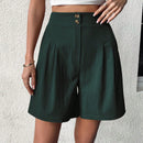 Essnce Shorts texturizados de verano con botones abotonados y pliegues casuales para un look versatil