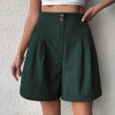 Essnce Shorts texturizados de verano con botones abotonados y pliegues casuales para un look versatil