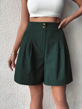 Essnce Shorts texturizados de verano con botones abotonados y pliegues casuales para un look versatil