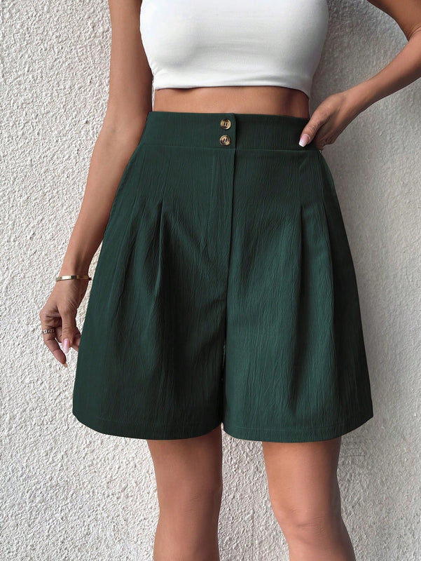 Essnce Shorts texturizados de verano con botones abotonados y pliegues casuales para un look versatil