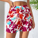EMERY ROSE Pantalones cortos flojos de talle alto para mujer con estampado floral de verano y detalle de nudo