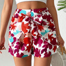 EMERY ROSE Pantalones cortos flojos de talle alto para mujer con estampado floral de verano y detalle de nudo