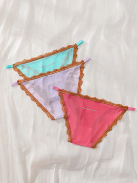 Ropa Interior De Mujer De Triangulo De Encaje Con Inserciones De Color Solido