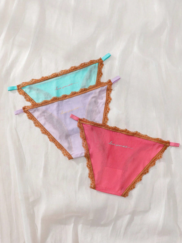 Ropa Interior De Mujer De Triangulo De Encaje Con Inserciones De Color Solido