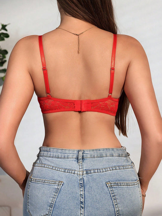 Sujetador rojo de encaje disenado de moda para mujeres