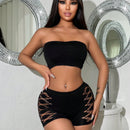 Conjunto De Ropa Interior Para Mujer: Sujetador Sin Tirantes Estilo Hueco Con Caja De Boxeador