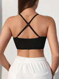 Bralette de cuello halter cruzado y hueco unicolor para mujer