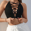 Bralette de cuello halter cruzado y hueco unicolor para mujer