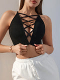 Bralette de cuello halter cruzado y hueco unicolor para mujer