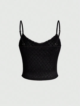 ROMWE Kawaii Lindo Top De Camisola Con Forma De Mariposa Decorativa, Con Tela De Encaje Y Hueco. Ideal Para Verano