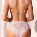 Conjunto De Sujetador Sin Alambre Y Panty Triangular Con Estampado Floral Y Encaje Para Mujer