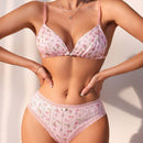 Conjunto De Sujetador Sin Alambre Y Panty Triangular Con Estampado Floral Y Encaje Para Mujer