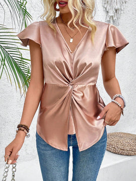 Prive Top De Verano Casual Con Detalle Retorcido En El Frente Y Dobladillo Con Volantes Y Adornos