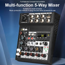 Mezclador de audio DJ Tynan de 5 canales con reproducción USB, alimentación fantasma de 48V, conectividad potente y diseño compacto, ideal para pequeños conciertos, presentaciones en vivo y uso profesional de DJ, accesorios para DJ