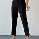 Pantalones rectos con bolsillos sesgados y arrugas para mujer