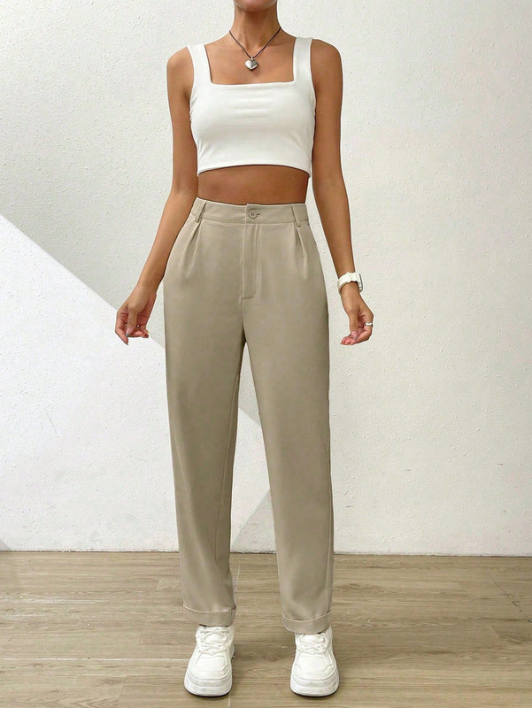 Essnce pantalones largos casuales y conicos de unicolor para ir al trabajo